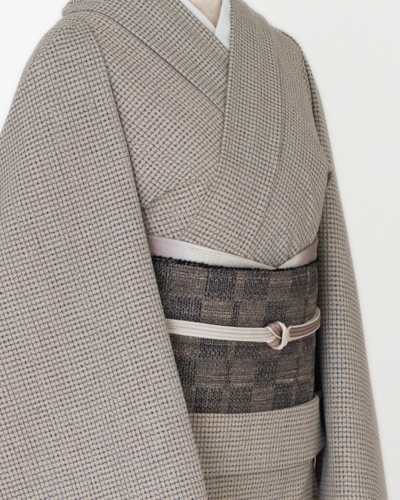 久留米絣の着物に本場結城紬の残糸帯を合わせる