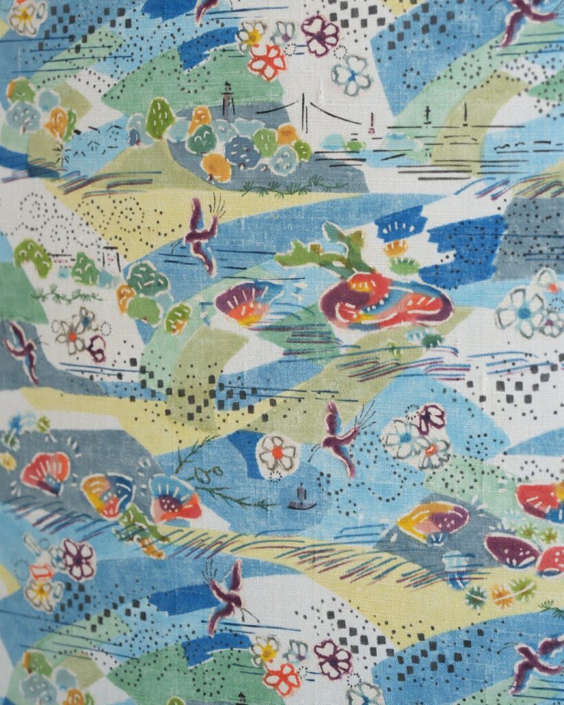 高山和子「空と、海と、」第99回国展出品作品 九寸名古屋帯 白緑色